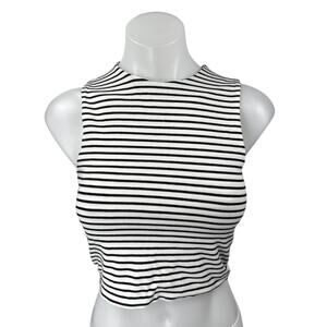 Zara Women's Black White Striped Sleeveless Cami Camisole Tank Crop Top Size XS